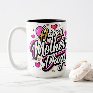Taza Bicolor Feliz Día de la Madre Neon Corazones Rosados - Div