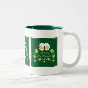 Taza Bicolor Feliz Día de San Patrón Cerveza y Clovers