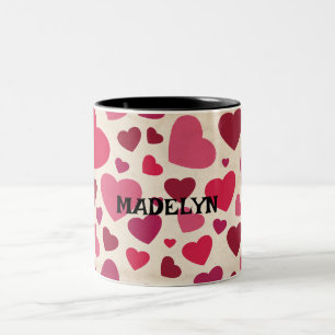 Taza Bicolor Feliz día de San Valentín corazones rojos lindos