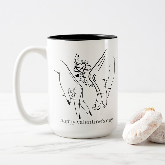 Taza Bicolor feliz día de San Valentín dos tontos (Con donut)