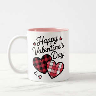 Taza Bicolor Feliz Día de San Valentín Leopardo Cuadros Corazón