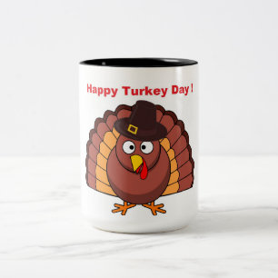 TAZA BICOLOR FELIZ DÍA DE TURQUÍA BARRO DE CAFÉ DE DOS TONOS
