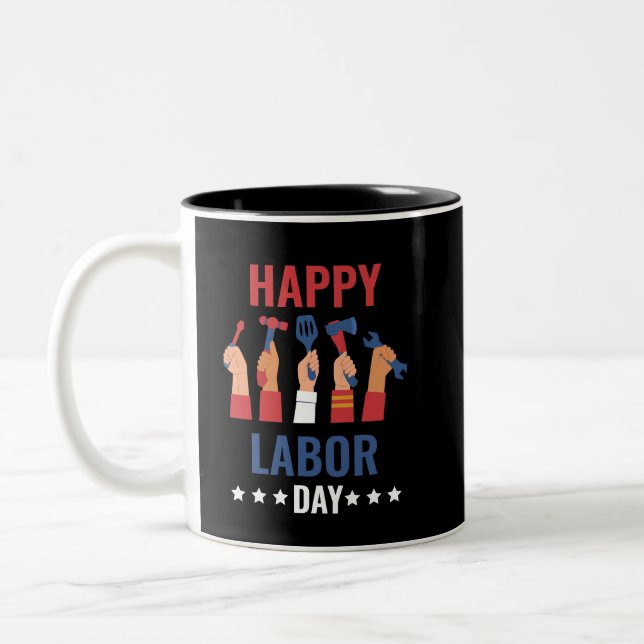 Taza Bicolor Feliz Día del Trabajo Negro (Izquierda)