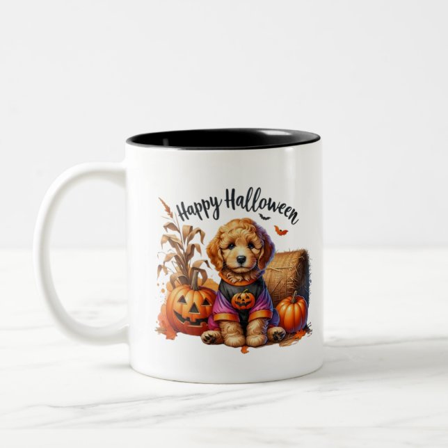 Taza Bicolor Feliz diseño divertido de Halloween Dogg (Izquierda)