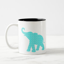 Taza Bicolor Feliz Elefante Art Turquesa Patrón moderno