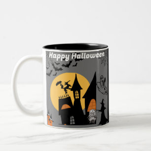 Taza Bicolor Feliz espíritu de miedo de la bruja de Halloween