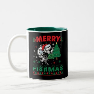 Taza Bicolor Feliz Fishmas Pescador Papá Pescador Navidad