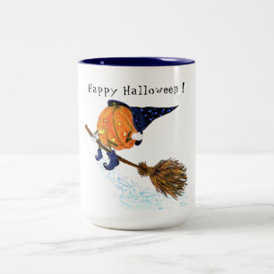 Taza Bicolor Feliz Halloween Bruja Calabaza Flying Broom - Dive