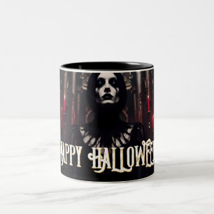 Taza Bicolor Feliz Halloween – Celebración Oscura Gótica