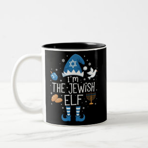 Taza Bicolor Feliz Hanukkah Familia Judía de Elfos Grupo Navida