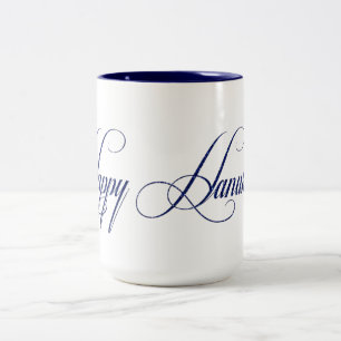 Taza Bicolor Feliz Hanukkah Oscuro Purpurina Azul Aspecto Diseñ