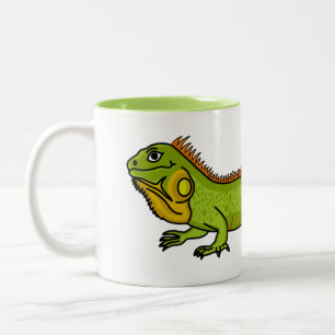 Taza Bicolor Feliz ilustracion personalizado de iguana verde