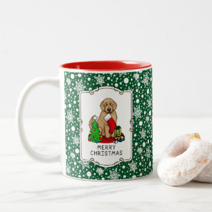 Taza Bicolor Feliz Navidad 2 Goldendoodle (rojo dorado) Cute