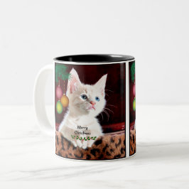 Taza Bicolor Feliz Navidad Adorable Gato Kitty