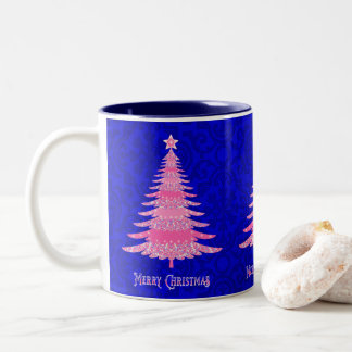 Taza Bicolor Feliz Navidad Árbol rosa esparcen copos de nieve