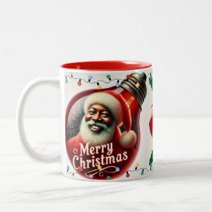 Taza Bicolor Feliz Navidad Black Santa Luces