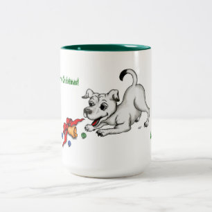Taza Bicolor ¡Feliz Navidad! Cachorro con bell y ball