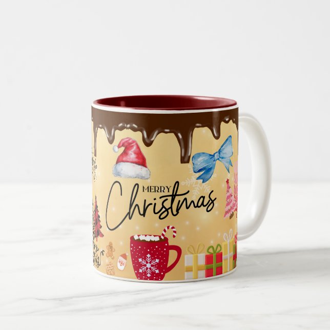 Taza Bicolor Feliz Navidad, Chocolate (Anverso derecho)