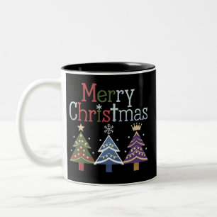 Taza Bicolor Feliz Navidad Cruz Árbol Xmas Retro