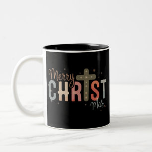 Taza Bicolor Feliz Navidad Cruz Religiosa Cristiana Familia