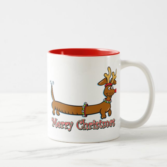 Taza Bicolor Feliz Navidad Dachshund (Derecha)