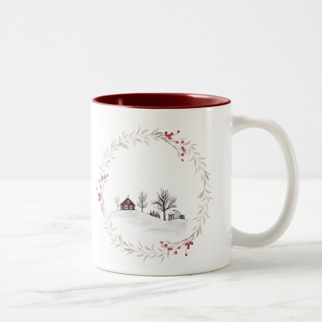 Taza Bicolor Feliz Navidad desde Canada Farmhouse Wreath (Derecha)