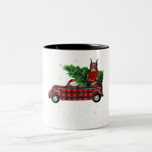 Taza Bicolor Feliz Navidad Doberman Pinscher Red Truck Navidad