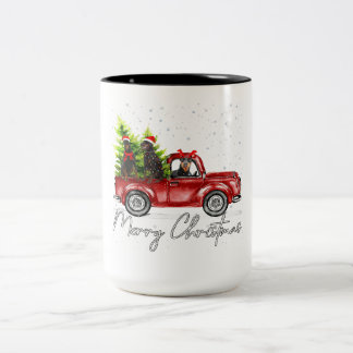 Taza Bicolor Feliz Navidad Doberman Red Truck Navidad