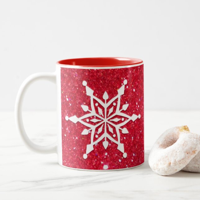 Taza Bicolor "Feliz Navidad" Elegante Purpurina Rojo Nieve fing (Con donut)