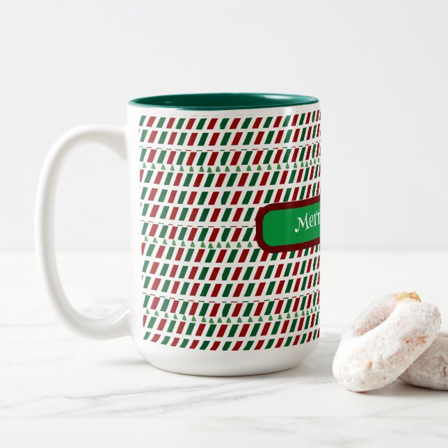 Taza Bicolor Feliz Navidad Elegante y Personalizar moderno (Con donut)