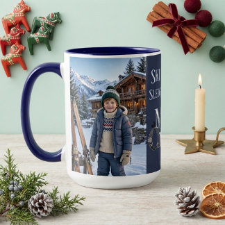 Taza Bicolor Feliz Navidad Esquí Todo el Día Azul Marino Foto A