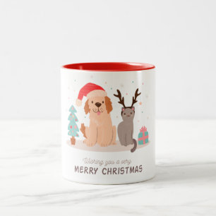 Taza Bicolor Feliz Navidad Gato y Perro Imprimir Café Mug