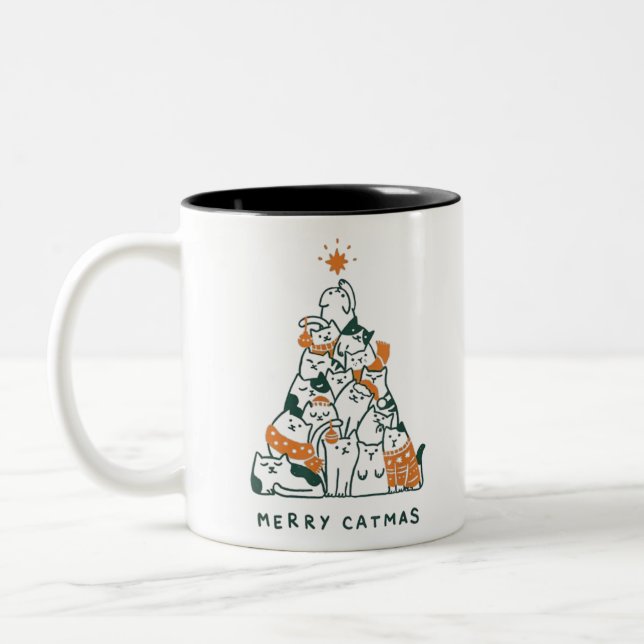 Taza Bicolor Feliz Navidad gatos Navidad árbol Navidad Navidad (Izquierda)