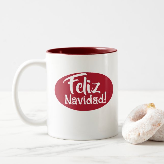 Taza Bicolor Feliz Navidad: Mug de Navidades españoles (Con donut)