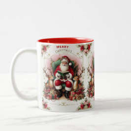Taza Bicolor Feliz Navidad Papá Noel leyendo a los renos