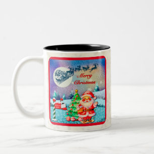 Taza Bicolor Feliz Navidad Papá Noel, Trineo, Reno, Copo de Nie