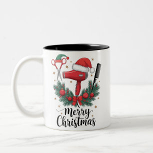 Taza Bicolor Feliz Navidad Peluquera Estilista de Pelo Navidad 