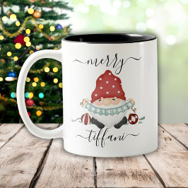 Taza Bicolor Feliz Navidad Personalizable de Gnome Nórdico