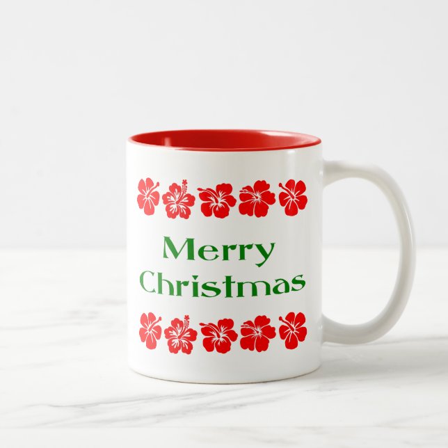 Taza Bicolor Feliz Navidad Rojo Hibiscus Hawai Mug (Derecha)