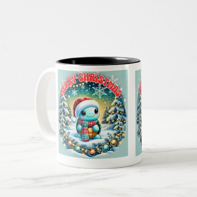 Taza Bicolor Feliz Navidad Turtle Saludo Mug (Anverso izquierdo)
