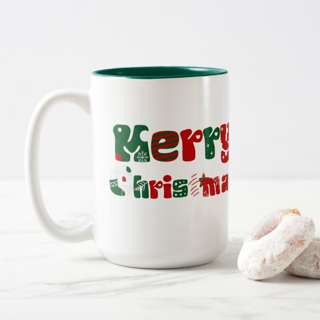 Taza Bicolor Feliz Navidad Unisex y ropa para niños (Con donut)