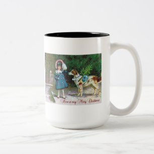 Taza Bicolor Feliz Navidad Vintage con Chica inglés Setter