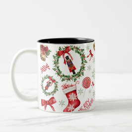 Taza Bicolor Feliz Navidad Wreath Stockings Candy Bow Mug