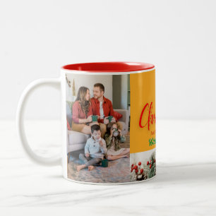 Taza Bicolor Feliz Navidad y feliz foto de personalizar de Año