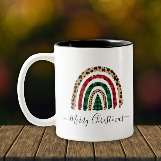 Taza Bicolor Feliz Navidad y leopardo impreso en arcoiris (Subido por el creador)