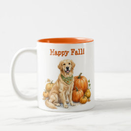 Taza Bicolor Feliz Otoño Perro Retriever Dorado Regalo Amantes