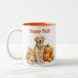 Taza Bicolor Feliz Otoño Perro Retriever Dorado Regalo Amantes