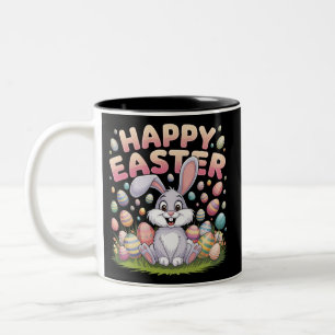 Taza Bicolor Feliz Pascua 2025  Huevos Conejo Conejito Lindo