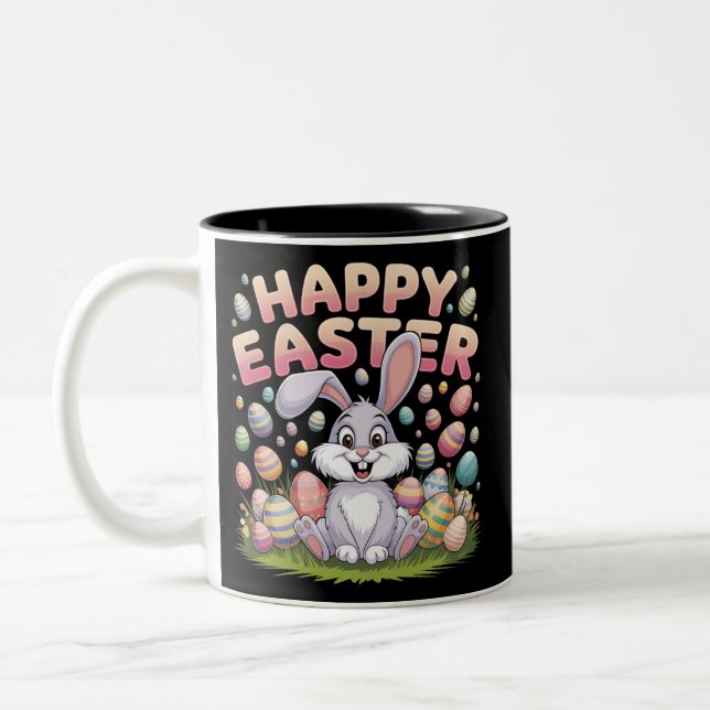 Taza Bicolor Feliz Pascua 2025 Huevos Conejo Conejo Cute (Izquierda)