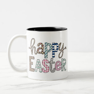 Taza Bicolor Feliz Pascua Conejo Floral Lindo Primavera Leopard